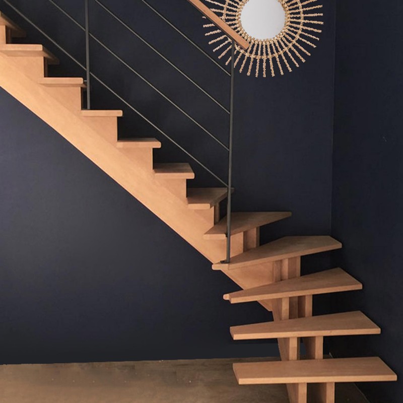 Escalier quart tournant bois massif sur mesure